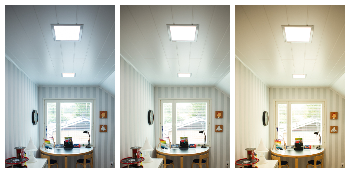 Valon värilämpötilan vaihtaminen led-paneelissa muuttaa koko huoneen ilmettä